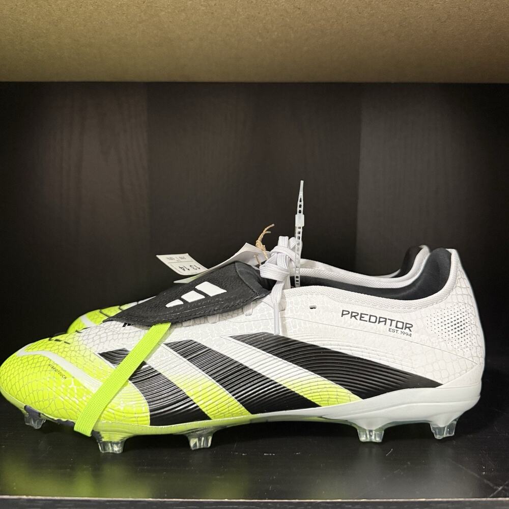 adidas Unisex Pro Fold-Over Tongue Firm Ground, White/Black/Lucid Lemon, 13